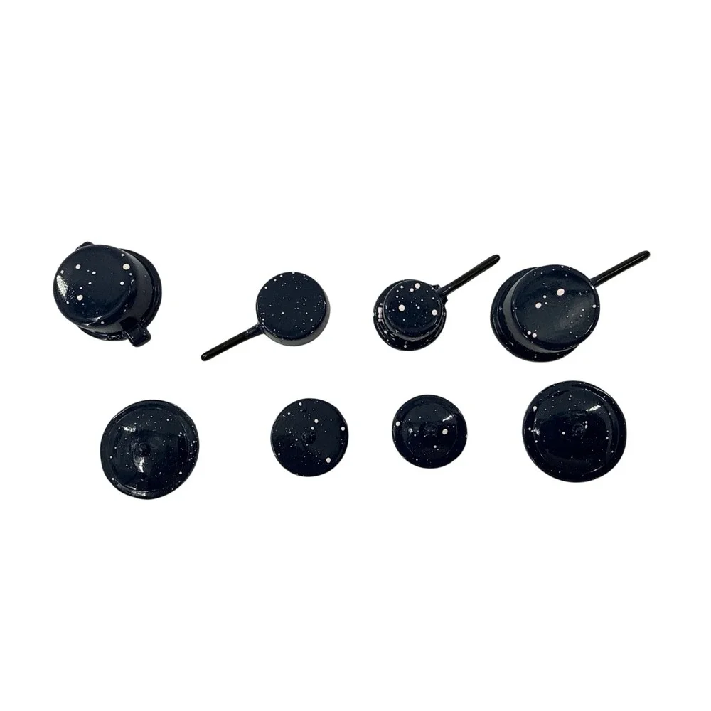 Miniature Cookware Set Blue Speckled Enamel Pots Pans 8pc‎